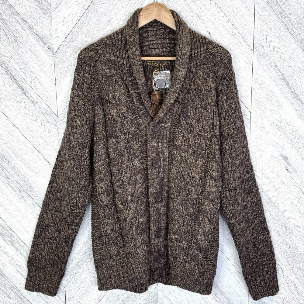 Pronto Uomo Shawl Collar Cardigan Sweater Mens Large Brown Cableknit Grandpa NWT